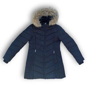 Tommy Hilfiger Black Puffer Jacket with Faux Fur Hood Size Medium